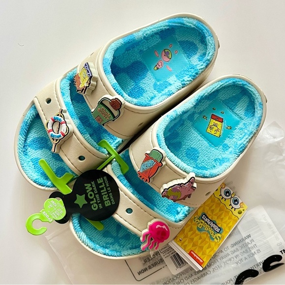 NWT RARE SpongeBob SquarePants Cozzzy Terry Sandal Cream & Blue Size Women’s 6 - Picture 5 of 8
